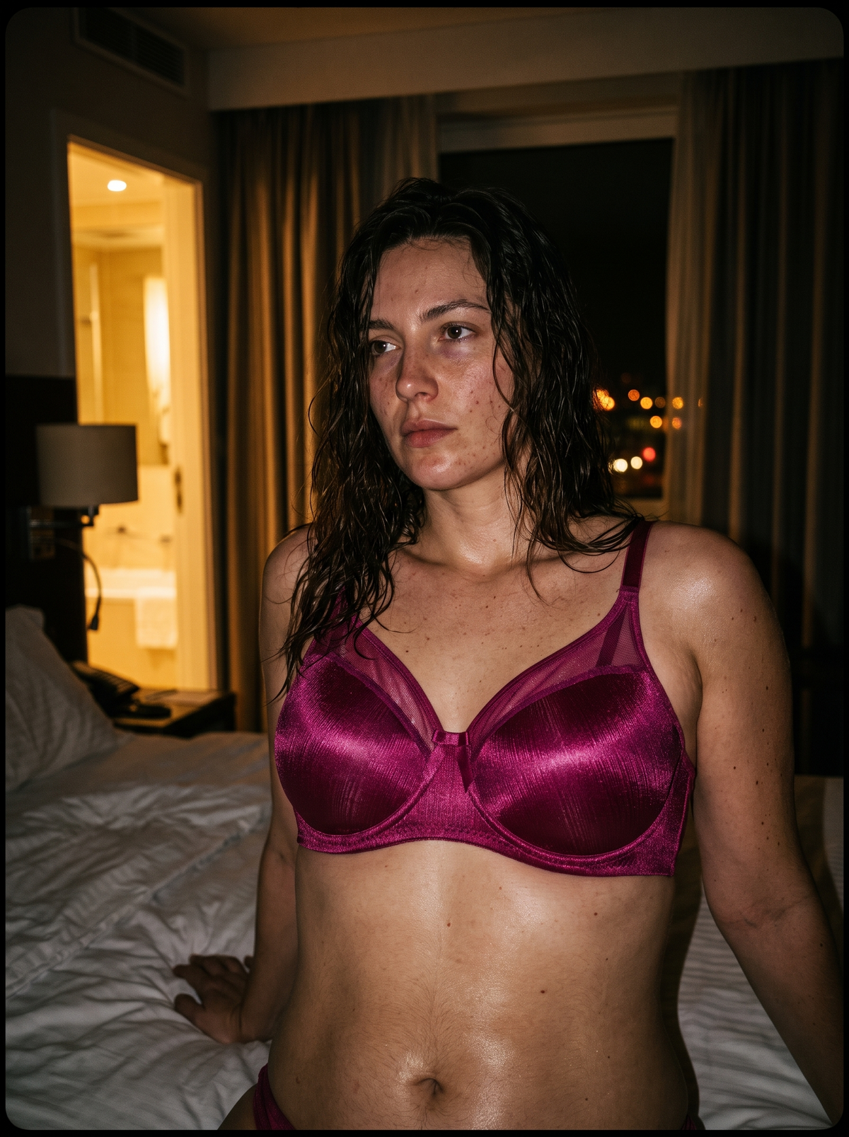 Model wearing a wine satin bra from the AZADEH Velvet Hour edit