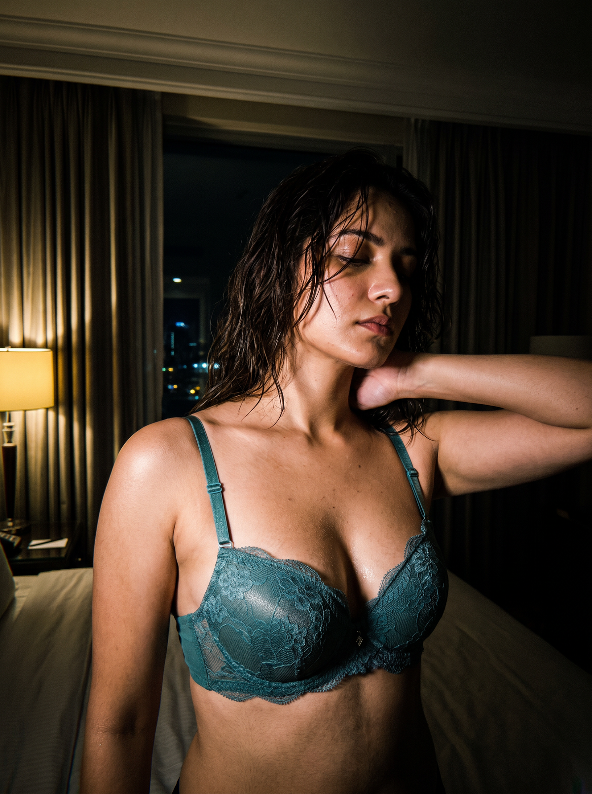 Model wearing a sage green bra from the AZADEH Nocturne edit