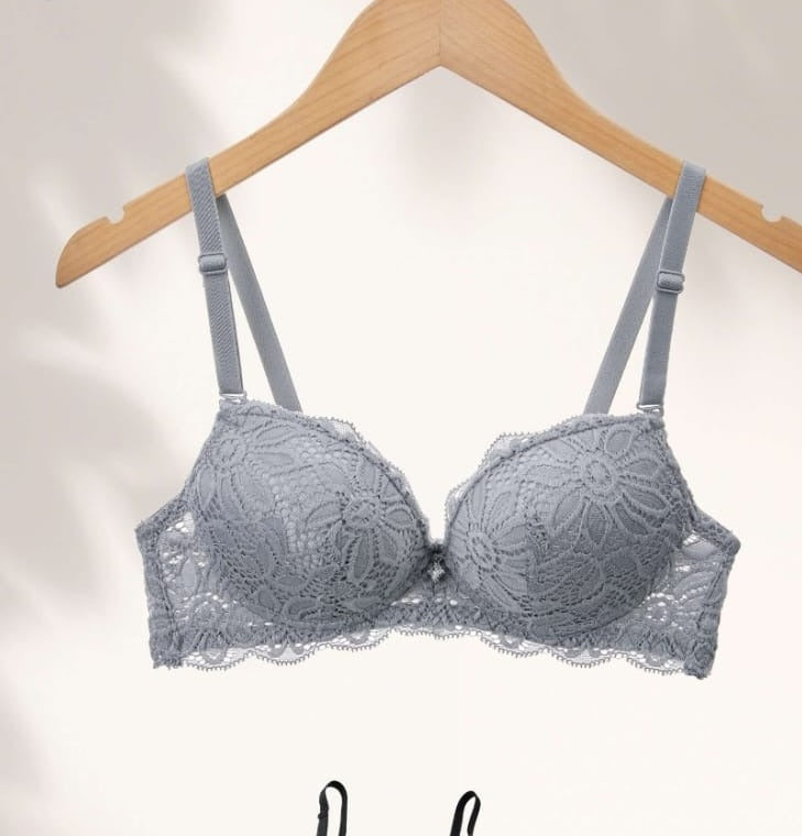 Steel Grey Push-Up Bra shown flat, front view