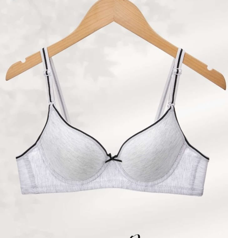 Grey Marl Contrast Non-Wired Bra alternate modeled view
