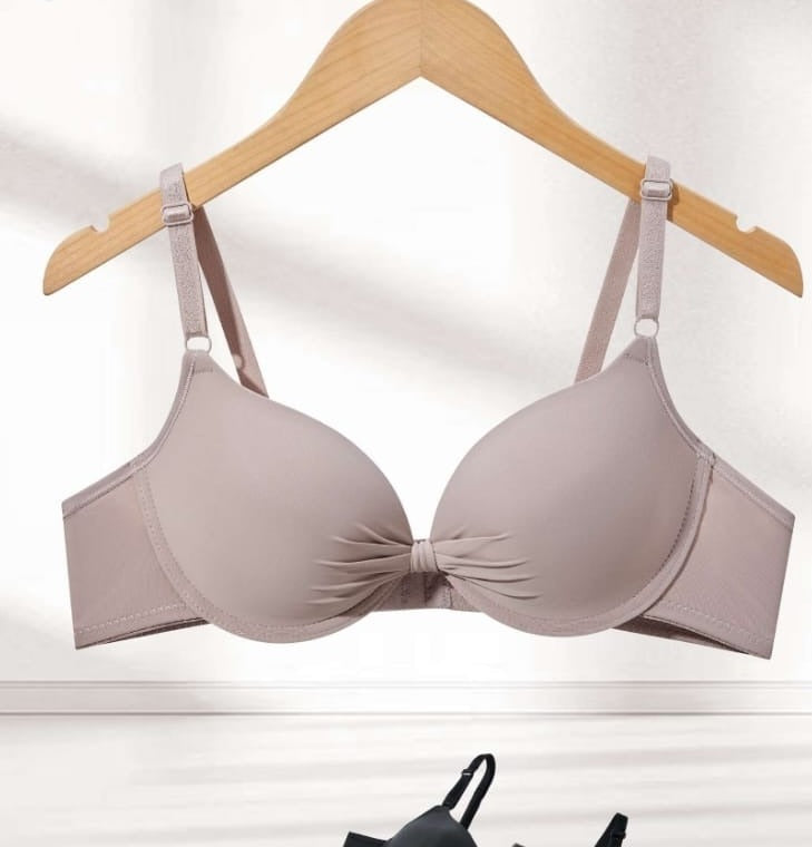 Taupe Seamless Bra shown flat, front view