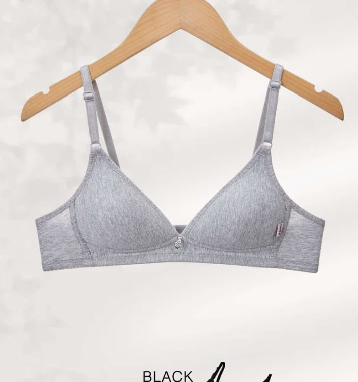 Grey Marl Cotton Non-Wired Bra alternate modeled view