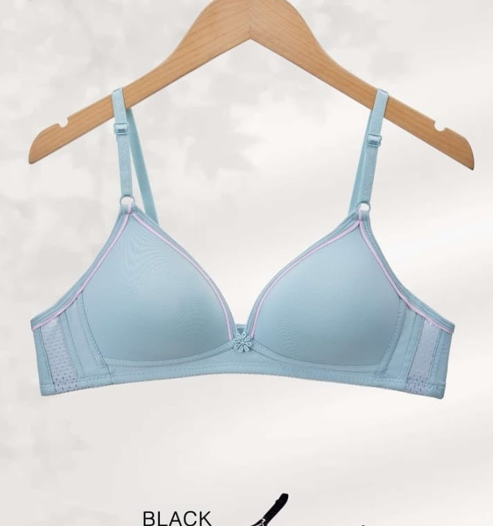 Powder Blue Non-Wired Bra shown flat, front view