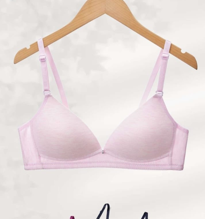 Pale Pink Textured Non-Wired Bra alternate modeled view