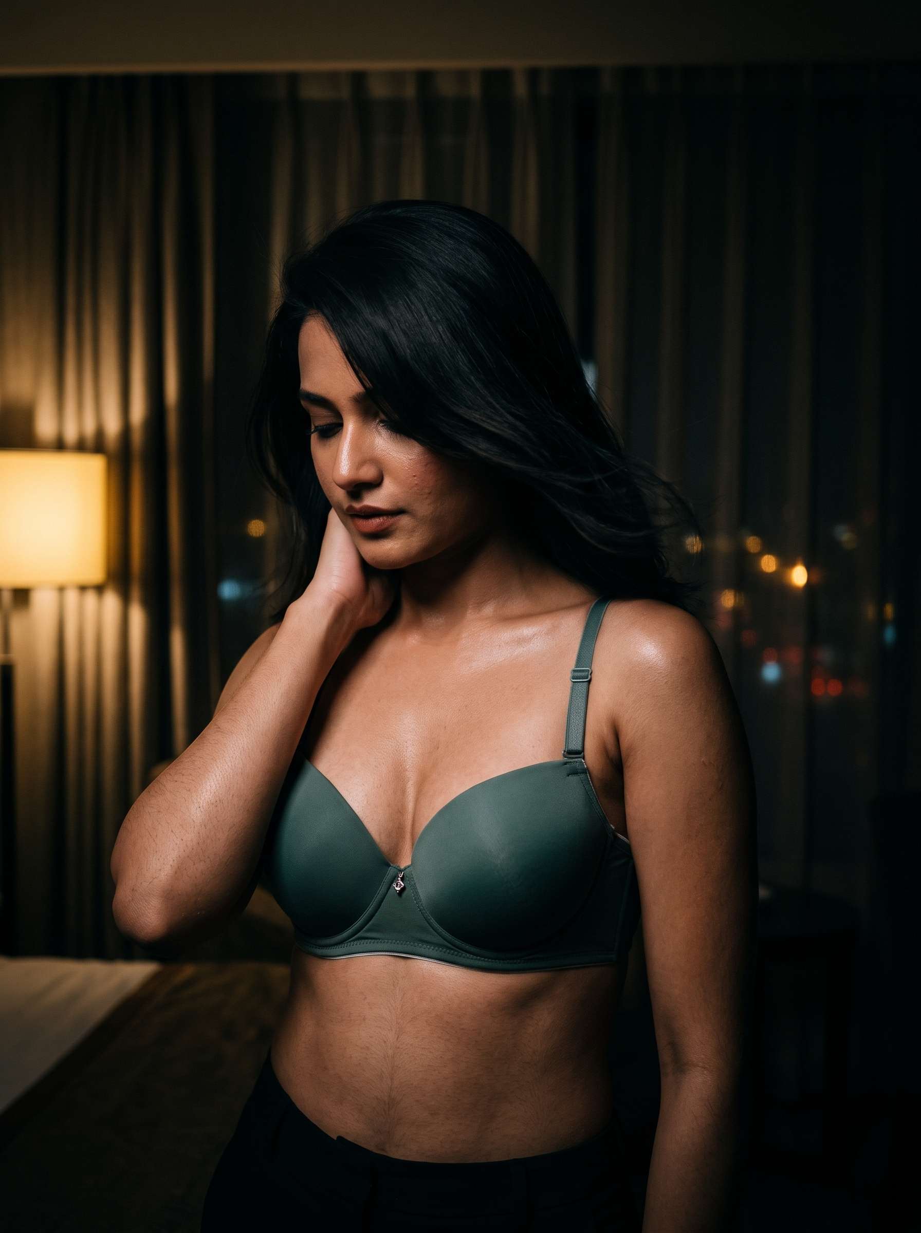 Model wearing the Forest Green Push-Up Bra by AZADEH