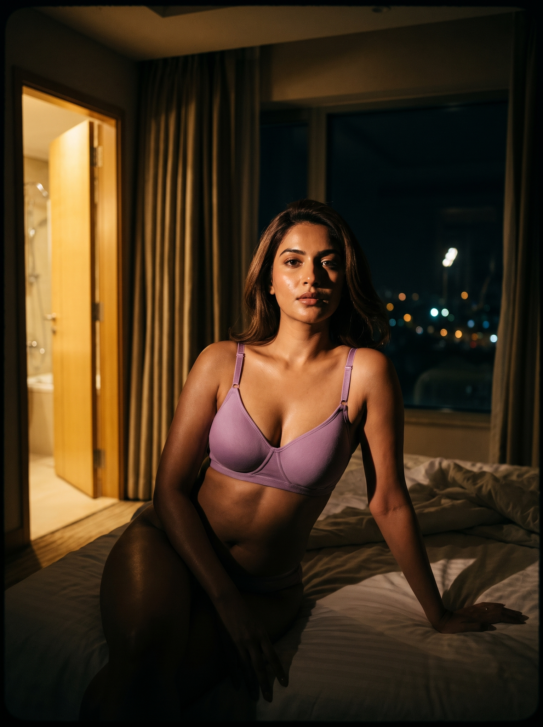 Model wearing the Lilac Seamless Bra by AZADEH