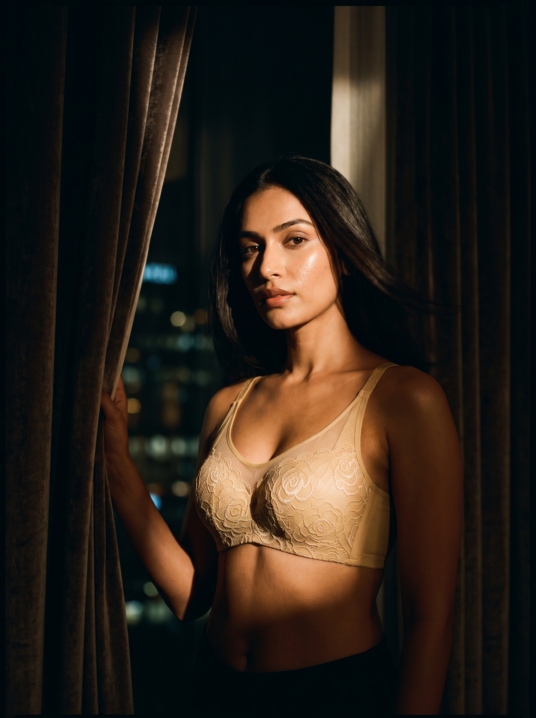 Model wearing the Antique Gold Push-Up Bra by AZADEH