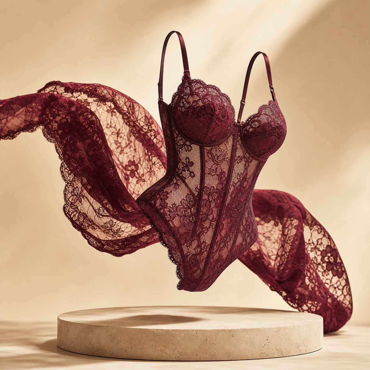AZADEH burgundy lace composition
